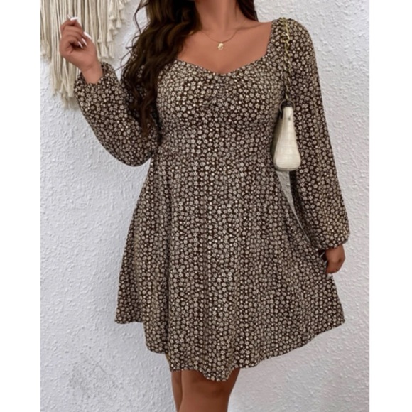 Full Size Suede Turtleneck Lantern Sleeve Mini Dress Plus Size